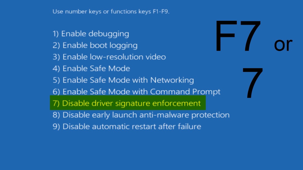 how to disable driver signature enforcement for one driver