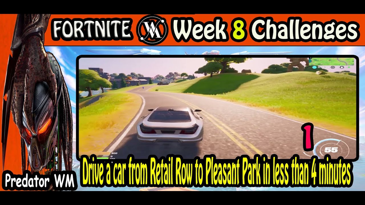 Drive a car from Retail Row to Pleasant Park in less than 4 minutes / Week 8 Challenges /Fortnite BR