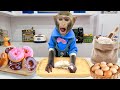 Baby Monkey Bim Bim Make Donuts Rainbow And Eat With Ducklings in The Farm