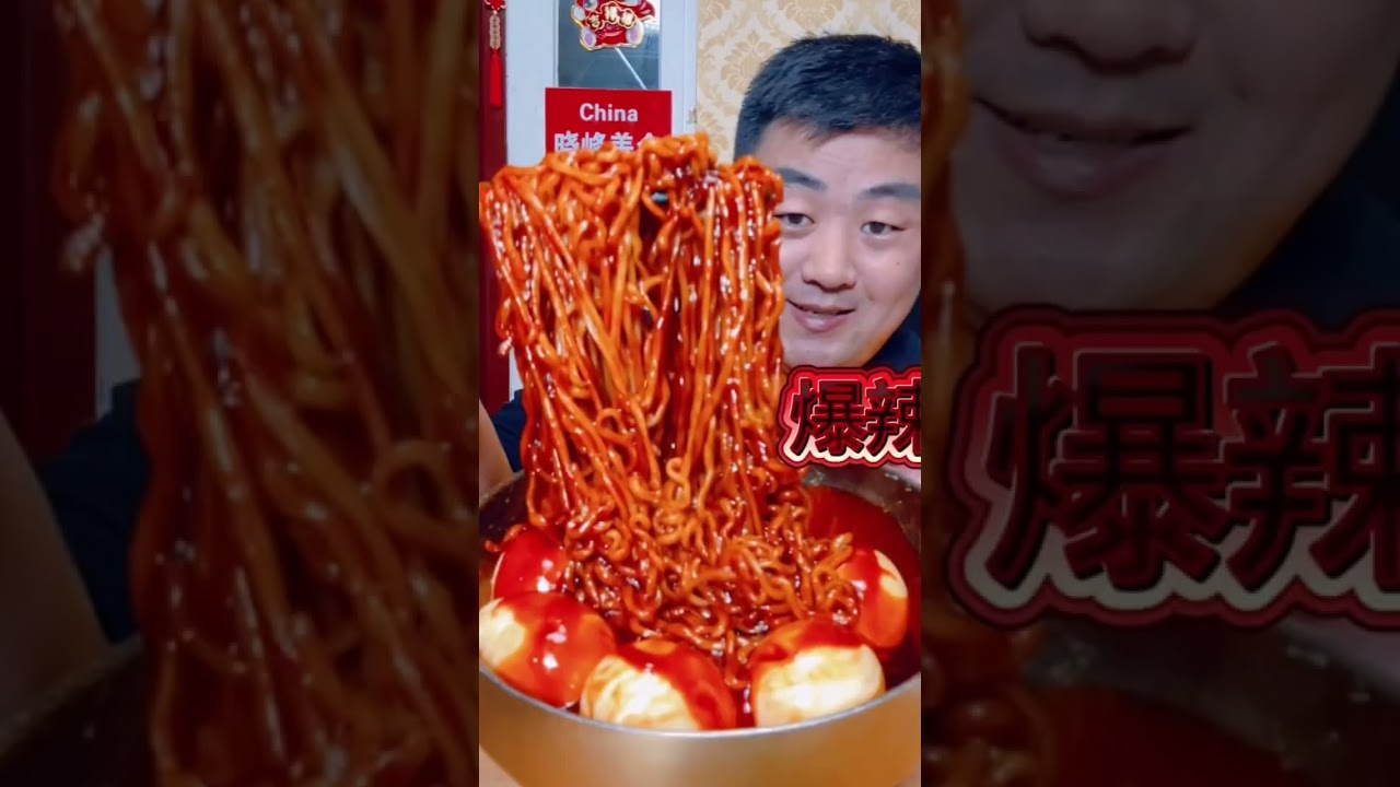 Eating fried noodle and egg with fried beef