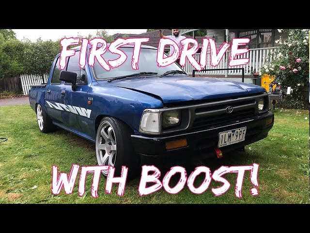 HILUX DRIFT BUILD EP2:  FIRST DRIVE WITH BOOST! class=