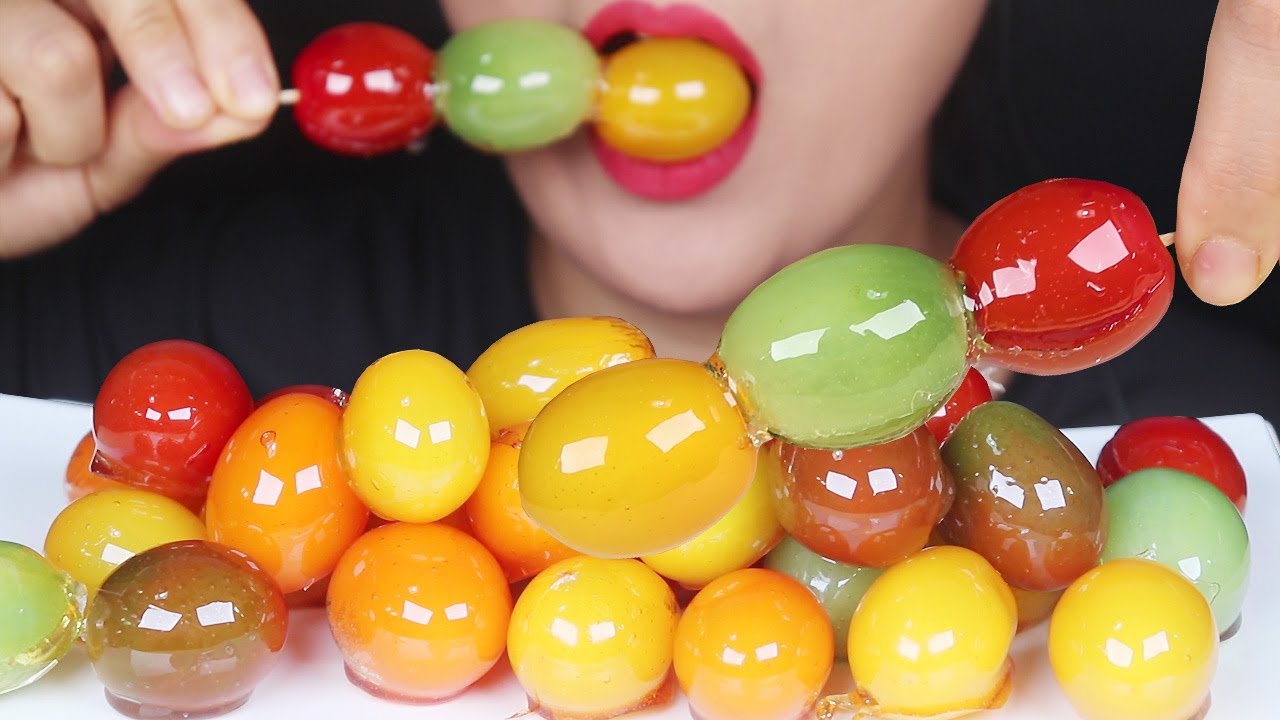 ASMR Tanghulu Candied Fruits rainbow cherrytomatoes 무지개 방울토마토 탕후루 Mukbang Kẹo trái cây フルーツ飴리얼사운드