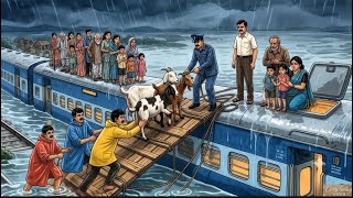 90s Train Journey | Train Trapped by a Sudden Flood | A Rainy Ride to Grandma's Village | AI Ghibli