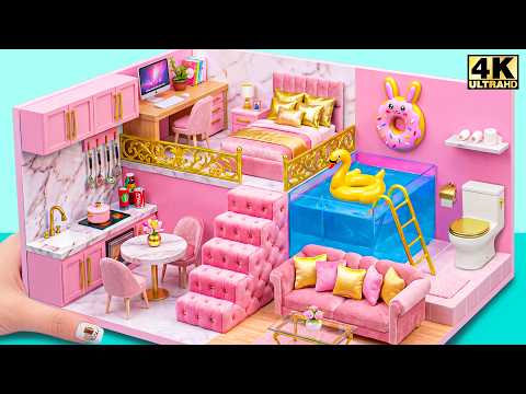 Make Adorable Pink Simple House with Bedroom and Large Pool from Cardboard ❤️ | DIY Miniature House thumbnail