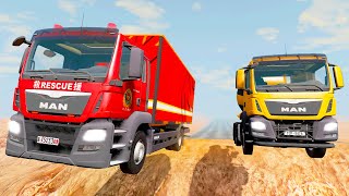 Trucks Vs Unfinished Road Truck semi, concrete mixer, tank car, flatbed truck – BeamNG Drive screenshot 2