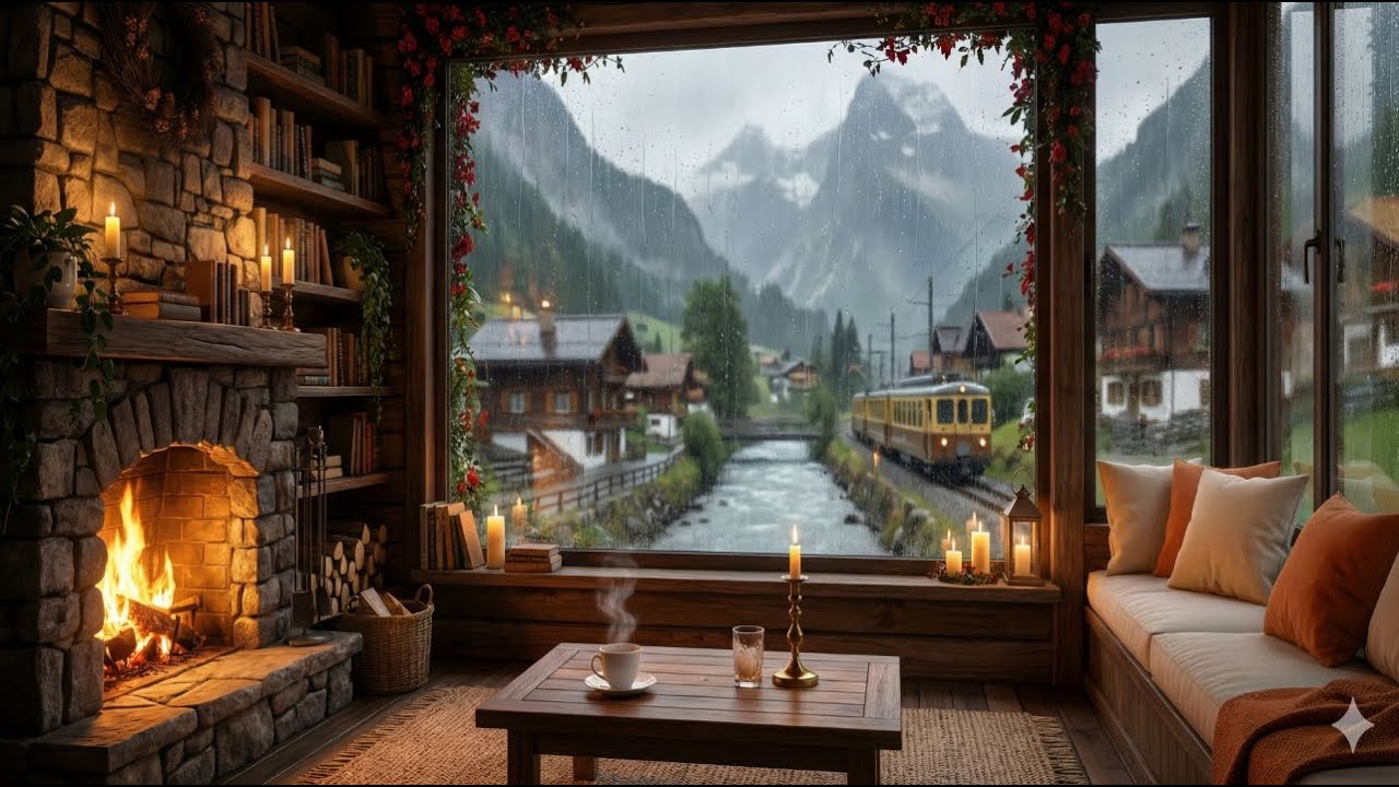 Deep Sleep Rainy Window Rain & Fireplace 🔥 | Stress Relief Ambience ...