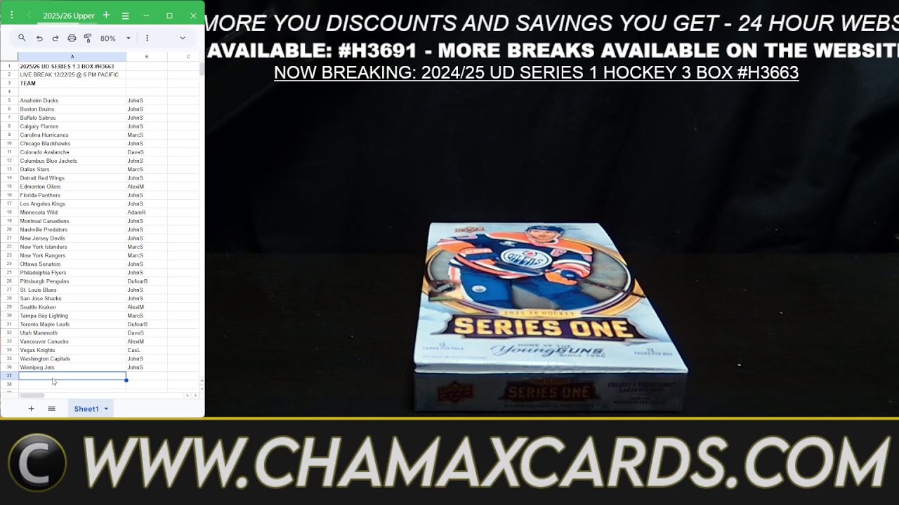 BREAKING TONIGHT: 2025/26 UPPER DECK SERIES 1 HOCKEY 3 BOX RANDOM TEAM BREAK #H3663