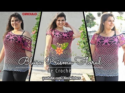 Blusa de Crochê Prisma Floral (Tamanho único do M/ G/ GG) - Artes da Desi