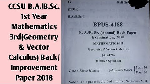 CCSU B.A./B.Sc. 1st year Mathematics 3rd (Geometry & Vector Calculus) Back/Improvement Paper 2018