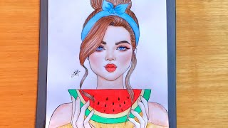 How to draw cute girl /pencil sketch /رسم بنت للمبتدئين مع التلوين خطوه بخطوه