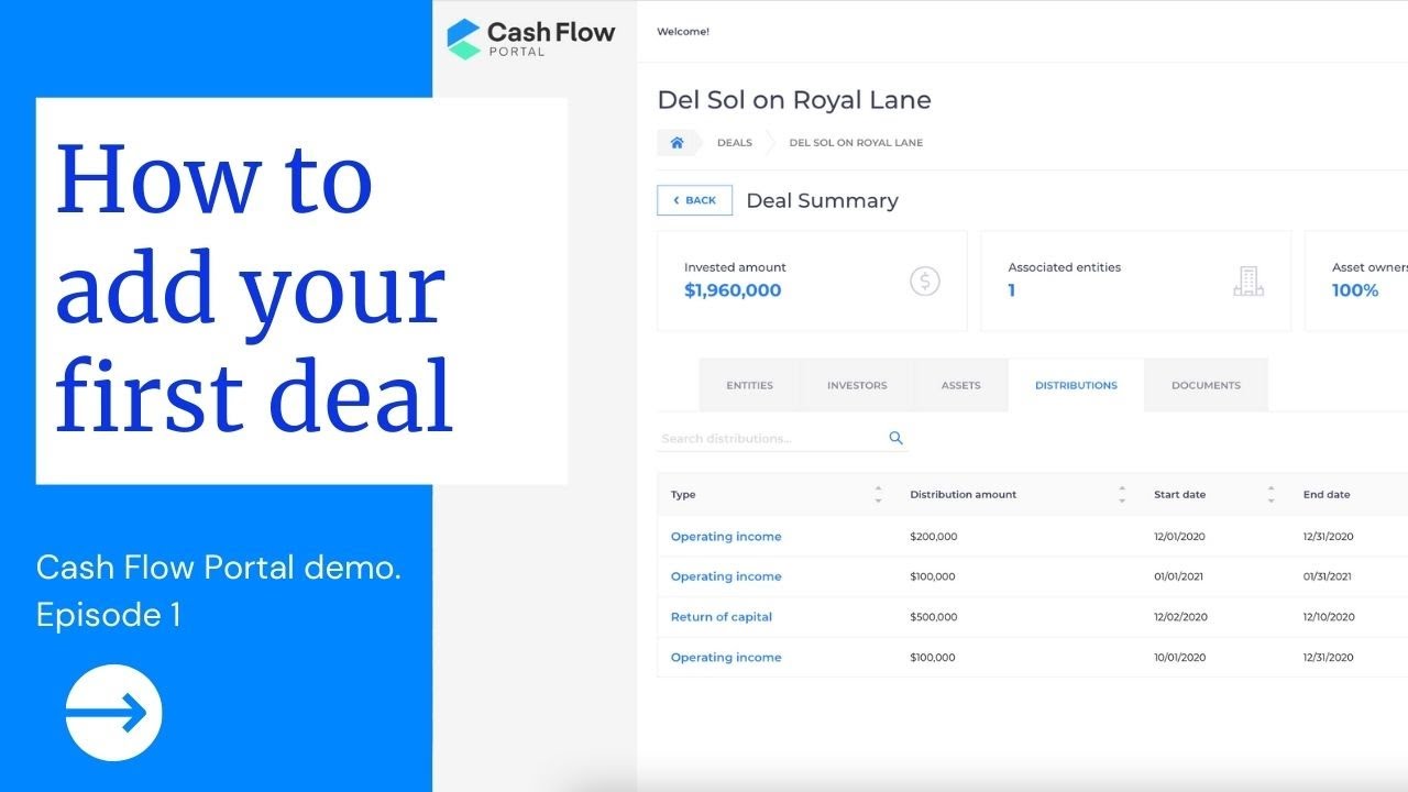 Cash Flow Portal Demo How to add your first deal? YouTube