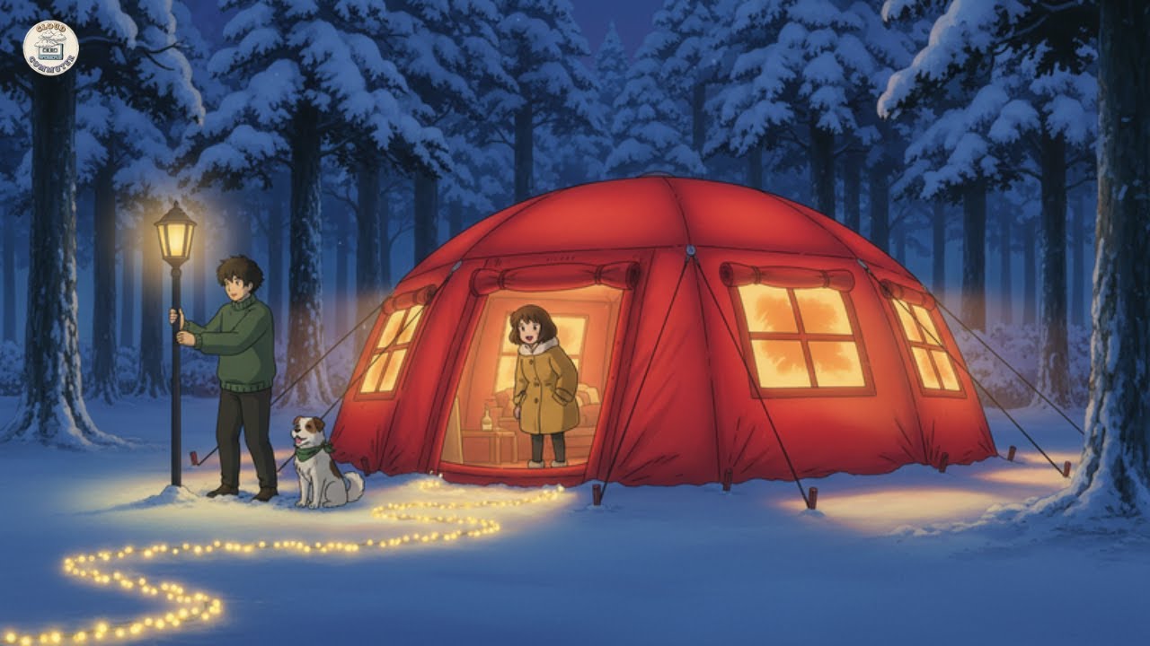 OUR NEW YEAR'S CAMPING TRIP IN THE DEEP SNOW WITH OUR NEW TENT AND OUR DOG - Ghibli Style