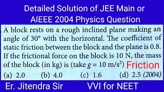 225 JEE Main or AIEEE 2004 Class 11 Physics Question Friction Laws of Motion #energeticphysics