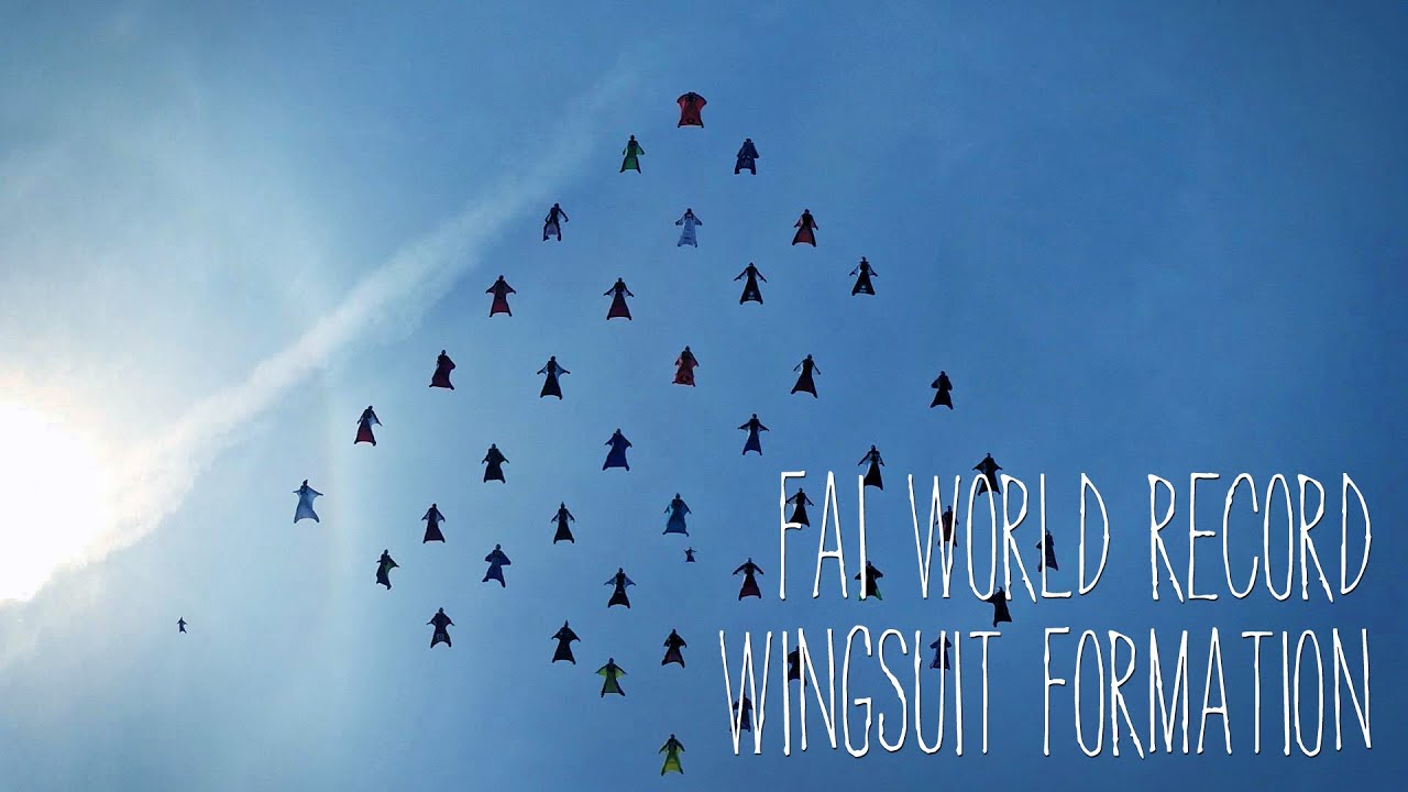 1st FAI Wingsuit World Record Formation - 42 Wingsuit Pilots - 18 June 2015