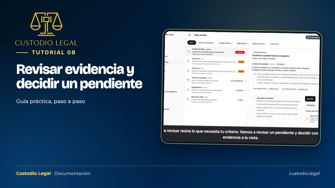 Miniatura do tutorial: Revisar evidencia y decidir un pendiente