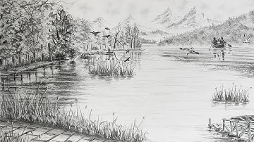 How To Draw Beautiful Neture Landscape Scenery Using In Atmospheric Perspective || Easy Pencil Art