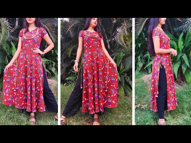 Side cut kurti cutting and stitching | one said open kurti design | DIY  kurti - YouTube