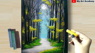 Soft Pastel Drawing - How to Draw Beautiful Magical Moonlight Nightscape (step by step) painting. screenshot 3