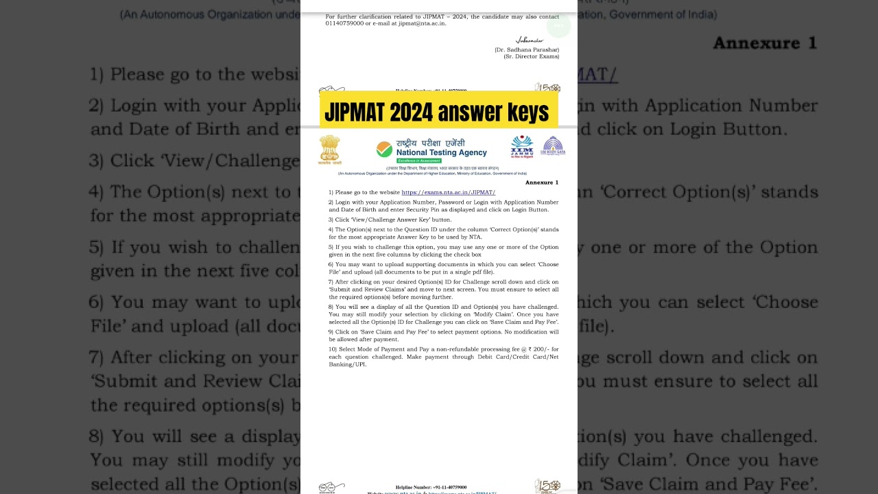 JIPMAT 2024 answer keys 