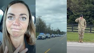 Marine Mom Is Moved To Tears By Sight Of American Soldier Saluting Funeral Procession.