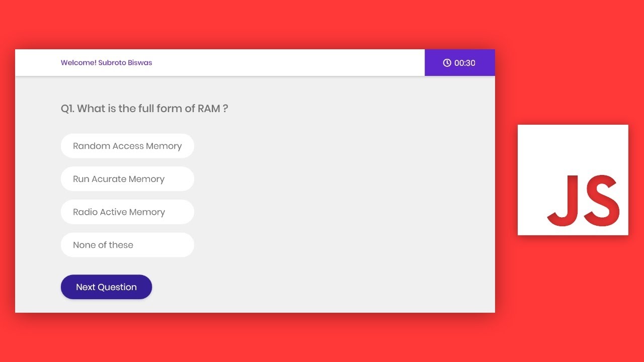 Quiz Web Application (JavaScript) हिंदी में - YouTube