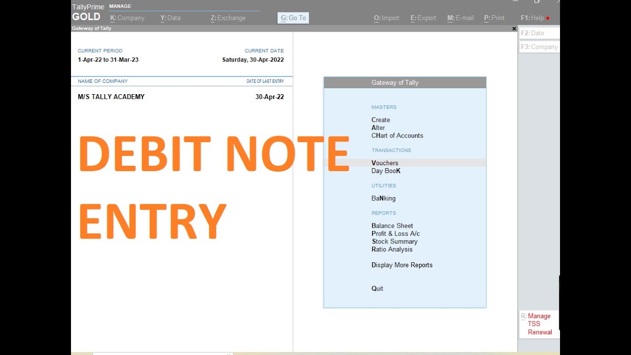 DEBIT NOTE ENTRY TALLY PRIME TALLYACADEMY 9thvideo YouTube DEBIT NOTE ENTRY TALLY PRIME TALLYACADEMY 9thvideo YouTube