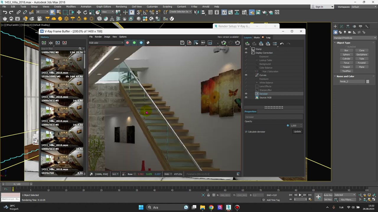 Ders120  - Vray 6 Render Ayarları  Vray Donoiser - Otomatik Parazit - Noise - Noktalamaları temizler
