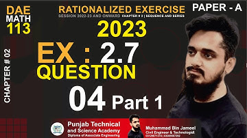 DAE MATH 113 | Chapter 2 Exercise 2.7 Question 4 Part 1 | 1st Year | Applied Mathematics | #math113