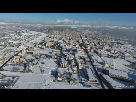 Το Αρκαλοχώρι από ψηλά χιονισμένο