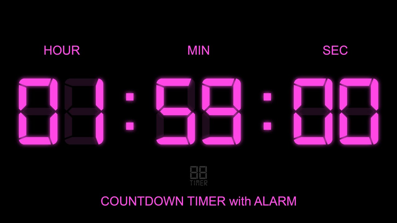 1 Hour 59 Minute Countdown Timer with Alarm Start and Finish time , glowing Digital Clock Timer Free