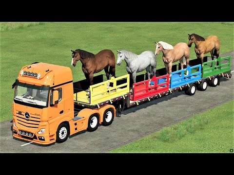 TRANSPORT OF COLORS ! GIANT HORSE LOADING ON LOW LOADER with MINI TRACTORS ! Farming Simulator 22