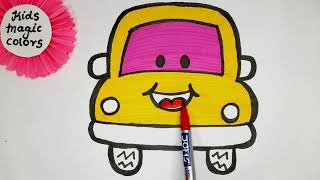 How to draw a cute car for kids | car drawing, painting and Coloring for kids