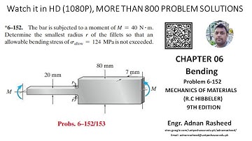 Determine the smallest radius r of the fillets | Problem 6-152 | Bending | Mechanics of materials