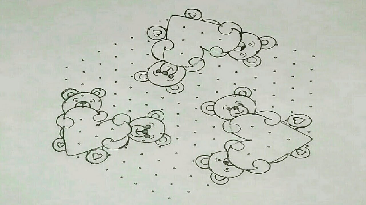 [ Tamil Kolam 157 ] 8-15 Dot Teddy Rangoli Design | Valentines Day Special