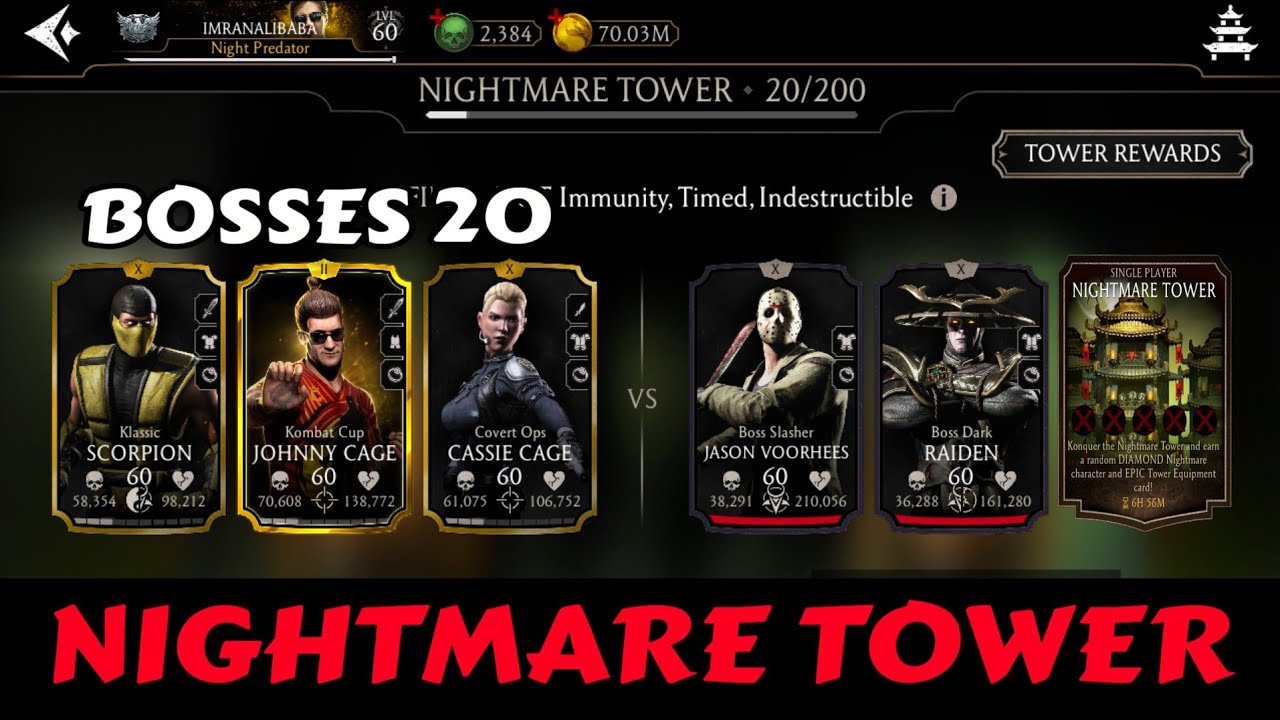 Nightmare Tower | 20 Bosses | Beat By Gold Team | Mk Mobile