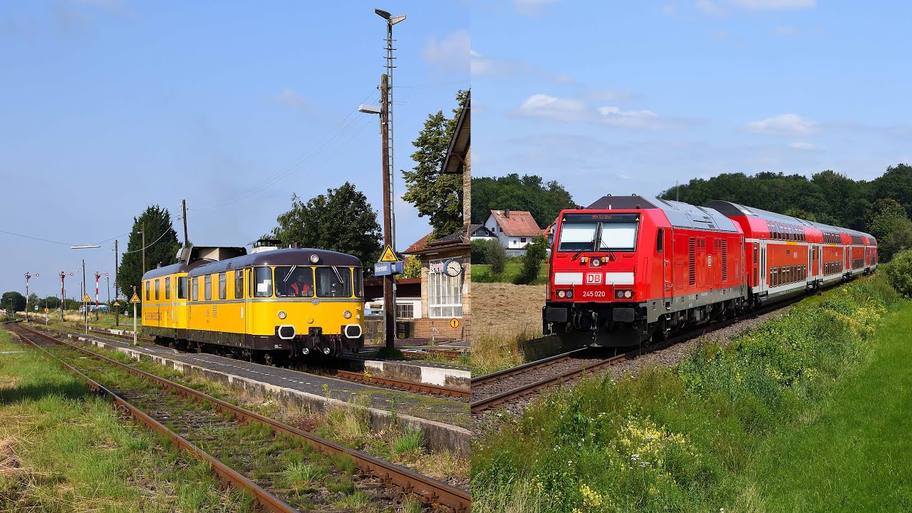 Zugverkehr in der Wetterau: Gleismesszug im Einsatz und BR 245 mit Dostos am Stockheimer Liesschen