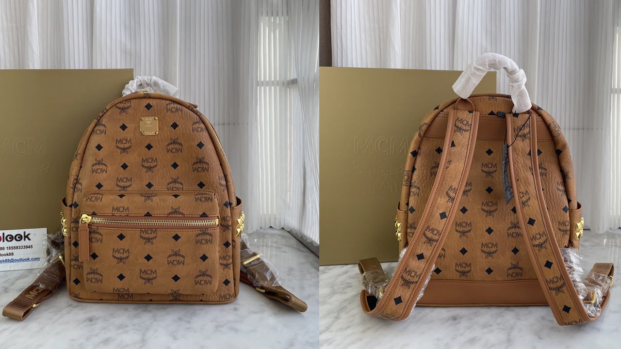 MCM Stark Side Studs Backpack In Visetos Cognac Review 