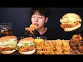 맘스터치 햄버거 먹방! 불싸이버거 언빌리버블버거 찜햇닭강정 / CHICKEN BURGER & NUGGETS & FRIES & SWEET CHICKEN MUKBANG