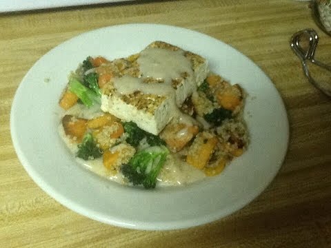 Quinoa with vegetables, tofu, & creamy coconut sauce