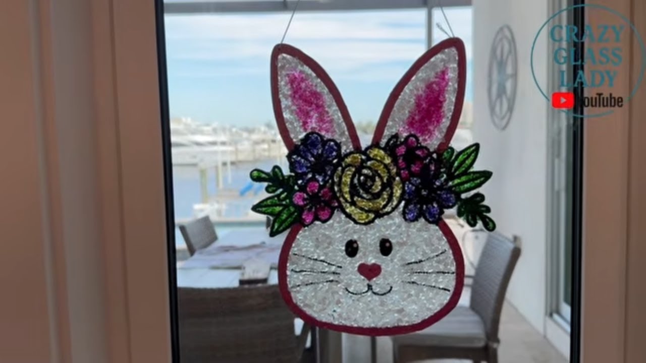Cut Glass Rabbit Crushed Glass Bunny on a Wood Cutout - YouTube