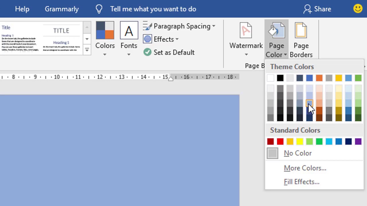 how to change page colour in ms word - YouTube