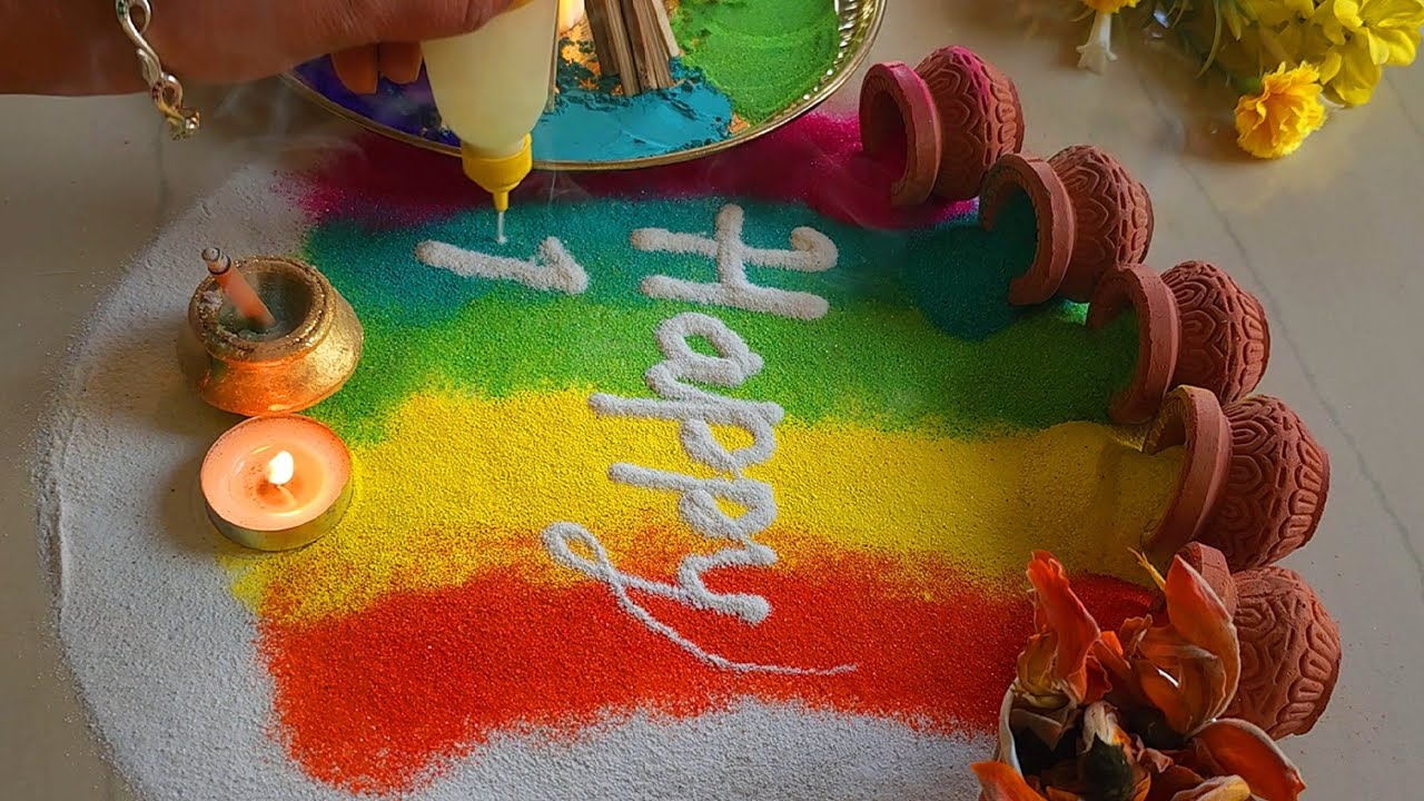 Happy Holi rangoli designs || Easy Holi colors rangoli || Holi rangoli kaise banaye 