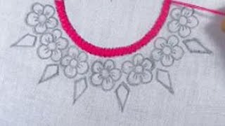 Hand embroidery,Simple neck line embroidery design,Easy embroidery for dresses