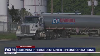 Colonial Pipeline restarting operations Wednesday, officials say