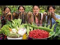Yummy Cooking Deep Steam SPICY EELS LUFFA Recipe - Eating and Sharing Foods with my Neighbor