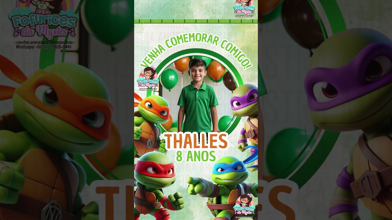 Convite Virtual Animado As Tartarugas Ninja - TMNT- Cute (1 foto)