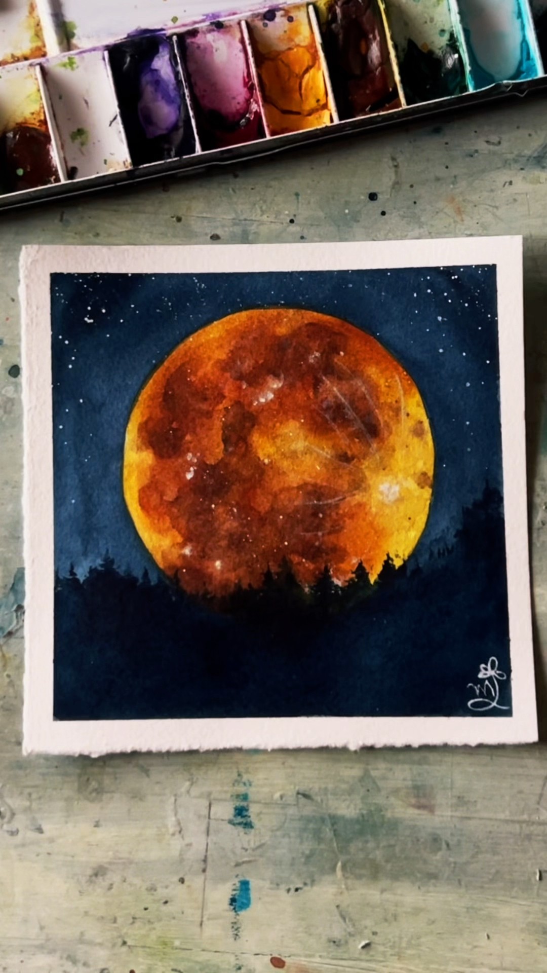 How to paint a golden moon in watercolor 🌕☺️ The moon I saw