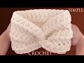 Diadema Turbante a Crochet Punto 3D abanicos Zig Zag con medallones trenzados
