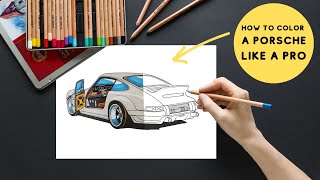 Coloring a Singer Porsche 911. Free Kids Car Coloring Pages & Tutorial
