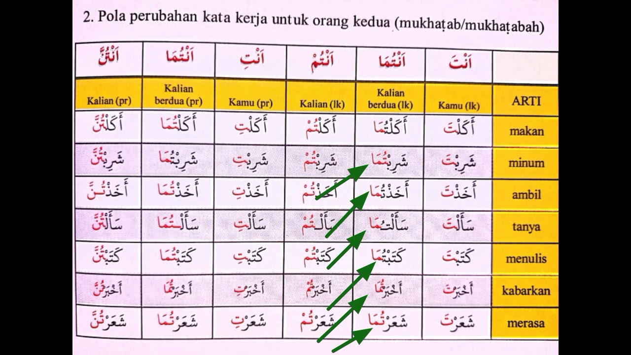 Pola Perubahan Kata Kerja Dalam Bahasa Arab Youtube